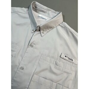Columbia Men's White Button-Down Shirt PFG Short Sleeve Collared Pockets Size XL